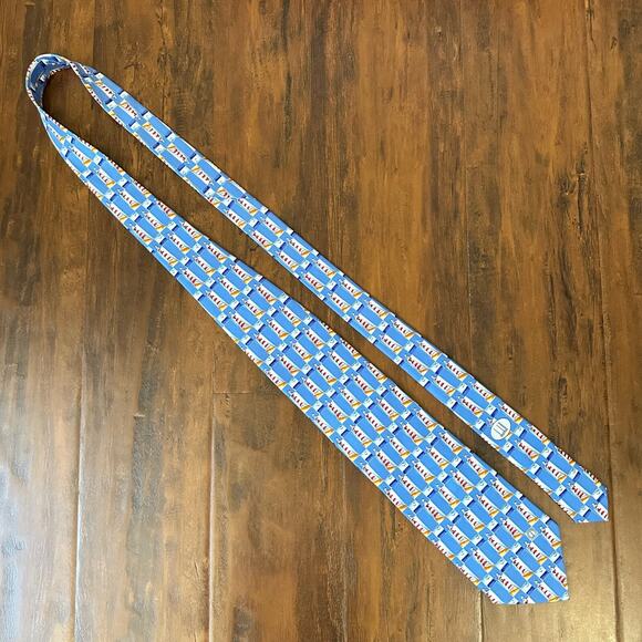 DUNHILL Neck Tie Mens Light Blue Geometric Light House Luxury Silk Preppy Work - Picture 2 of 9